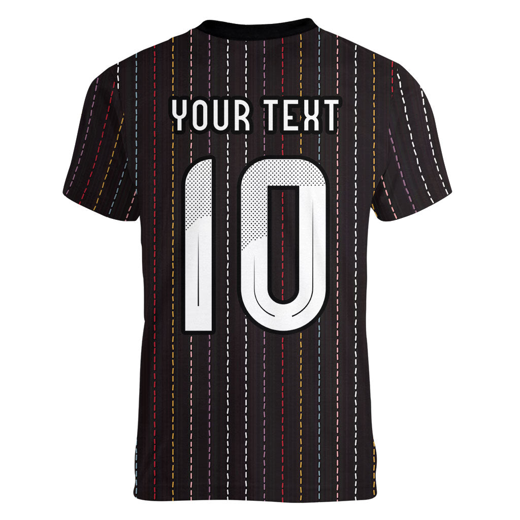 Japan Football Custom Women V-Neck T-Shirt Colors Beyond Horizon Sashiko Effect Black Version