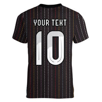 Japan Football Custom Women V-Neck T-Shirt Colors Beyond Horizon Sashiko Effect Black Version