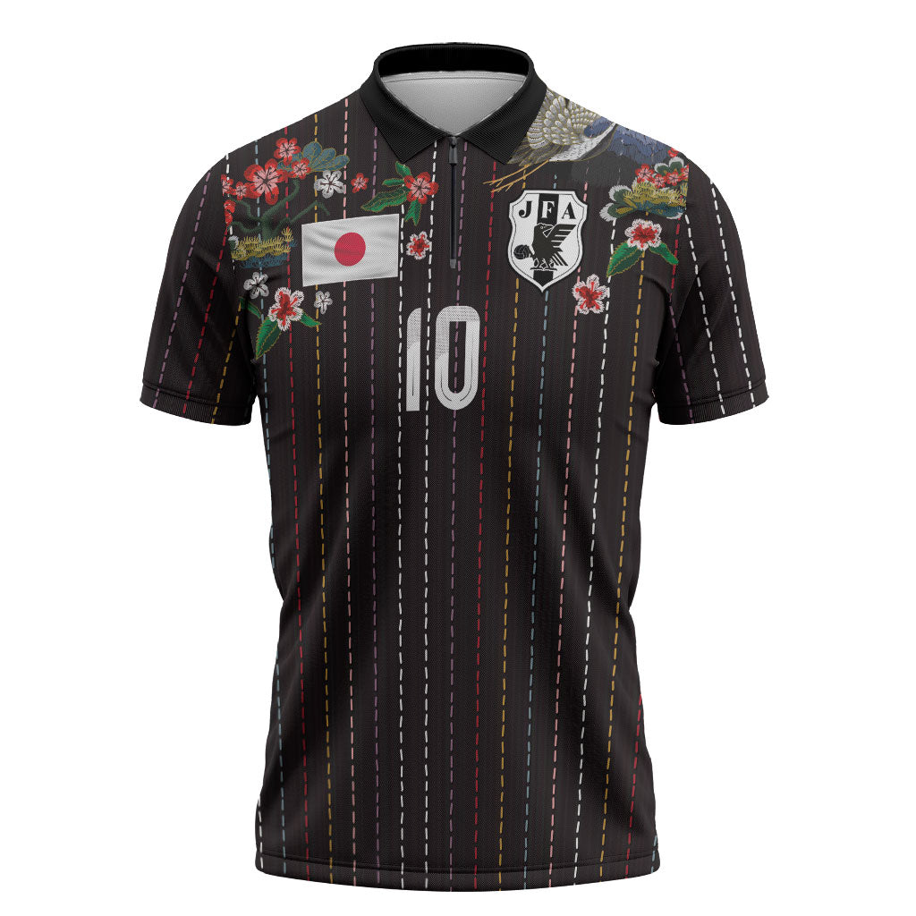 Japan Football Custom Zipper Polo Shirt Colors Beyond Horizon Sashiko Effect Black Version
