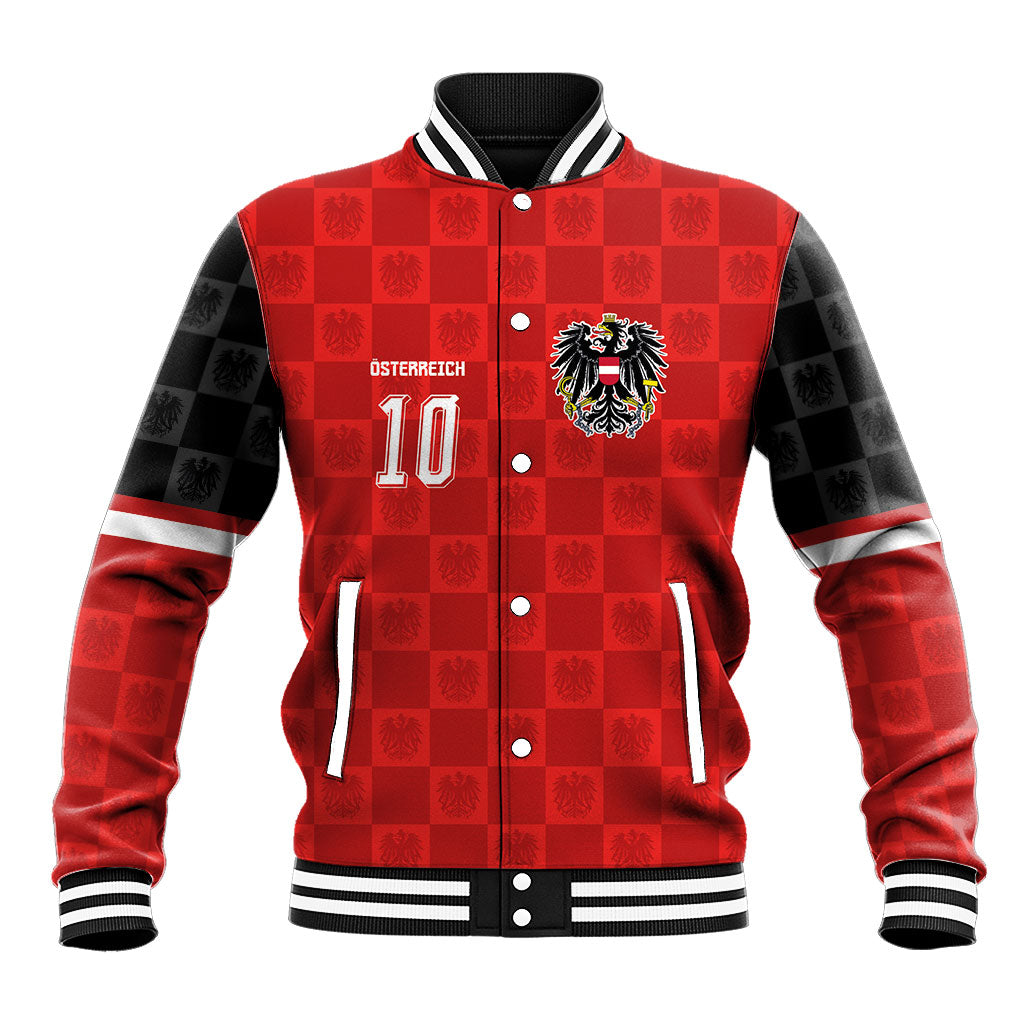 Austria Football Custom Baseball Jacket Bundesadler Red Checkerboard Eagle