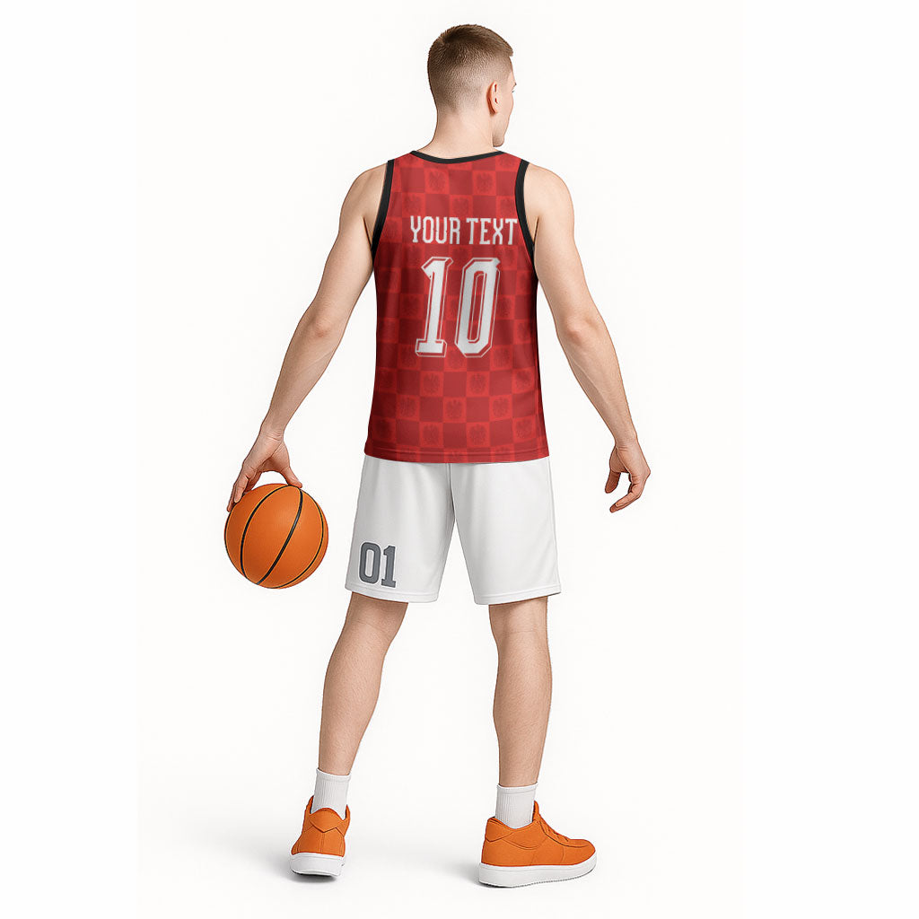Austria Football Custom Basketball Jersey Bundesadler Red Checkerboard Eagle