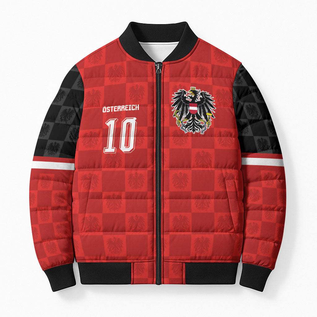 Austria Football Custom Bomber Puffer Jacket Bundesadler Red Checkerboard Eagle