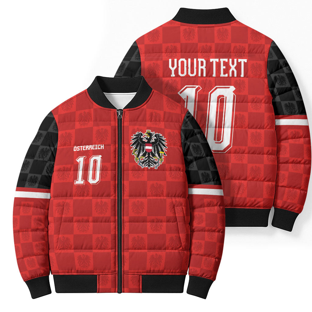 Austria Football Custom Bomber Puffer Jacket Bundesadler Red Checkerboard Eagle
