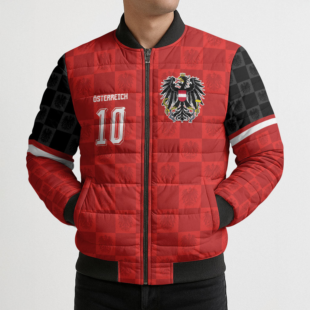 Austria Football Custom Bomber Puffer Jacket Bundesadler Red Checkerboard Eagle
