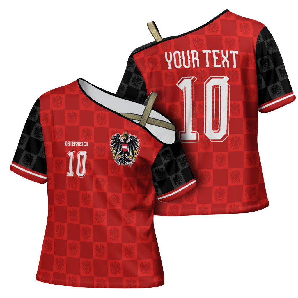 Austria Football Custom Cross Shoulder Shirt Bundesadler Red Checkerboard Eagle
