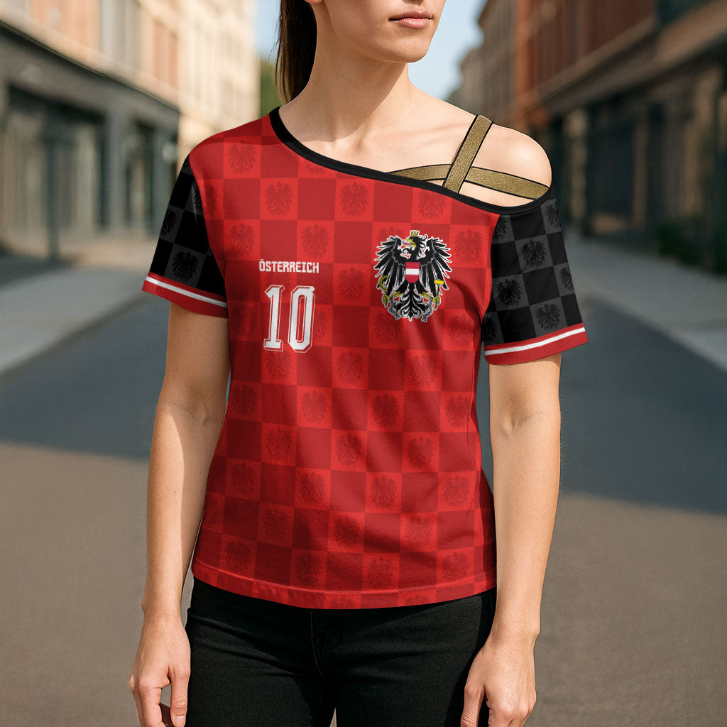 Austria Football Custom Cross Shoulder Shirt Bundesadler Red Checkerboard Eagle
