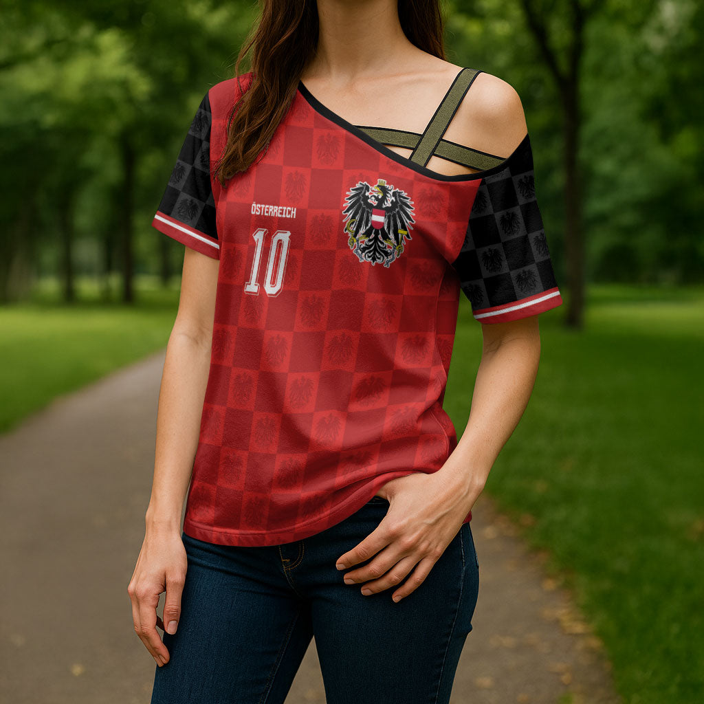 Austria Football Custom Cross Shoulder Shirt Bundesadler Red Checkerboard Eagle