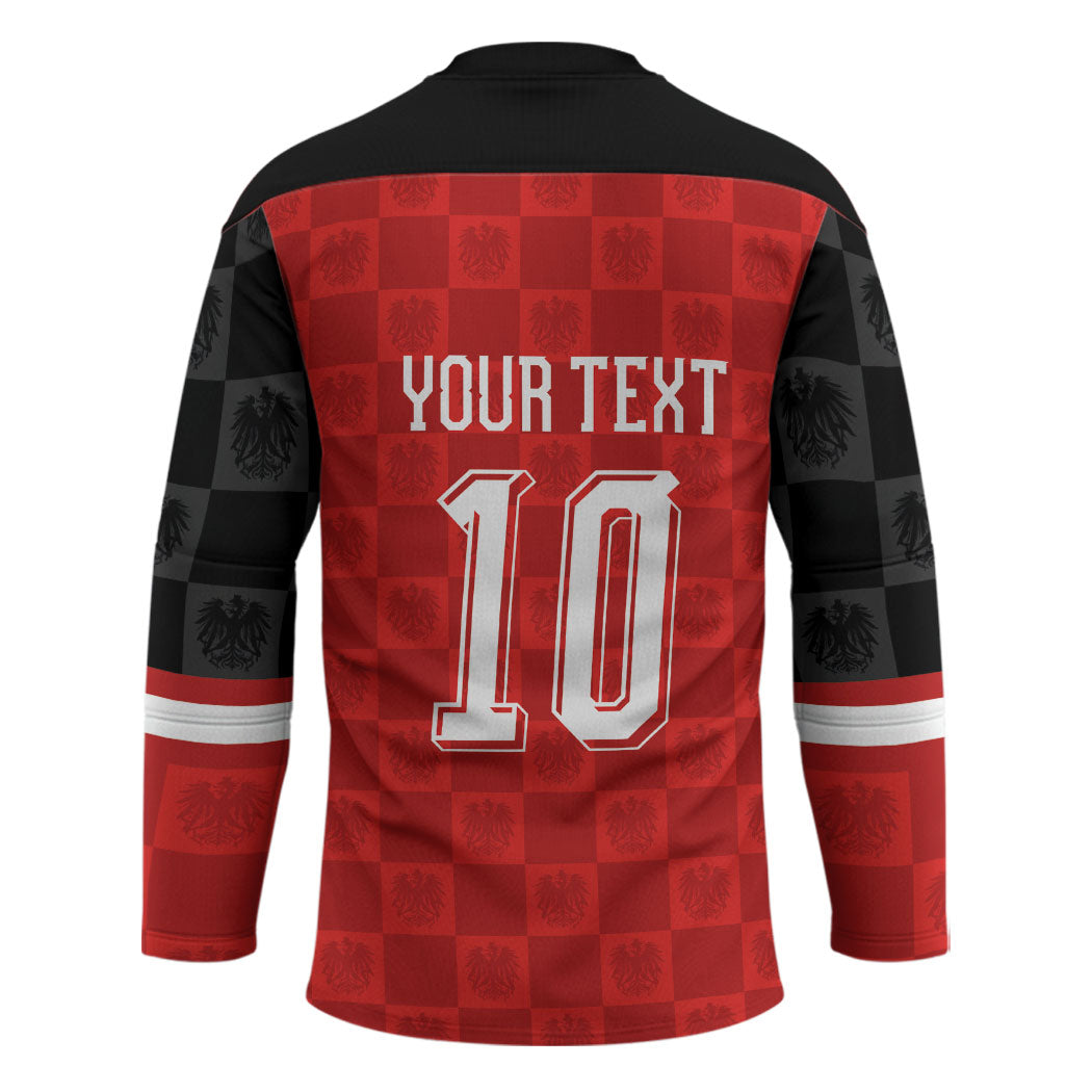 Austria Football Custom Hockey Jersey Bundesadler Red Checkerboard Eagle