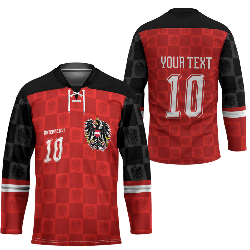 Austria Football Custom Hockey Jersey Bundesadler Red Checkerboard Eagle