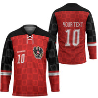 Austria Football Custom Hockey Jersey Bundesadler Red Checkerboard Eagle