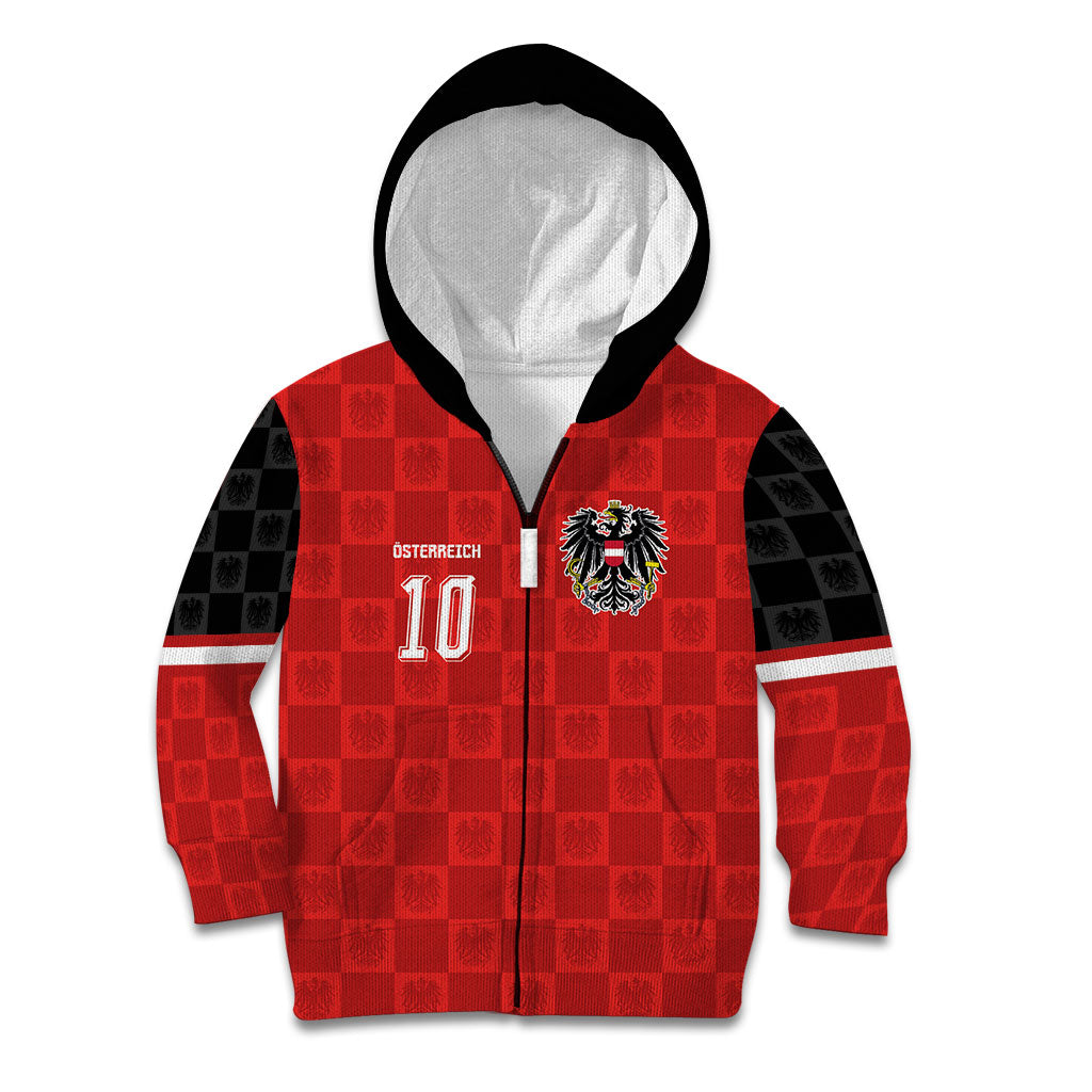 Austria Football Custom Kid Hoodie Bundesadler Red Checkerboard Eagle