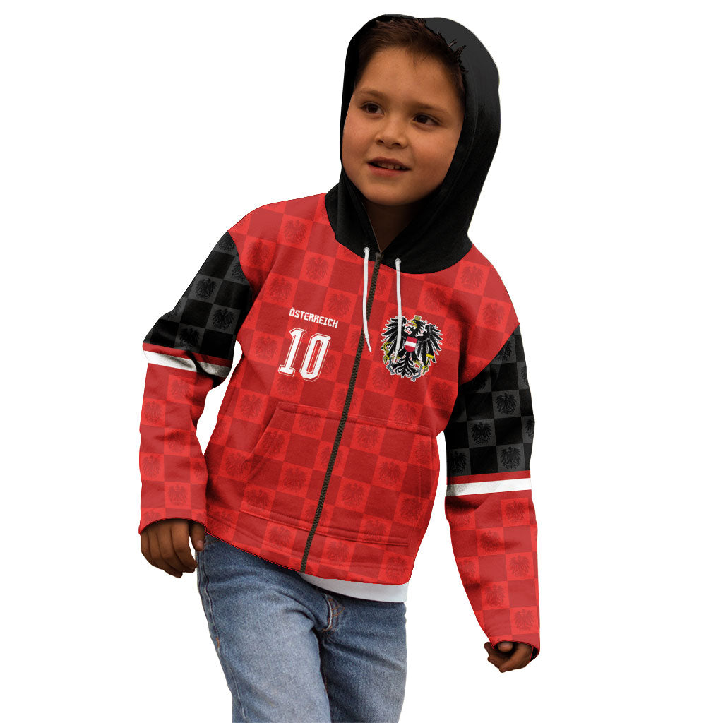 Austria Football Custom Kid Hoodie Bundesadler Red Checkerboard Eagle