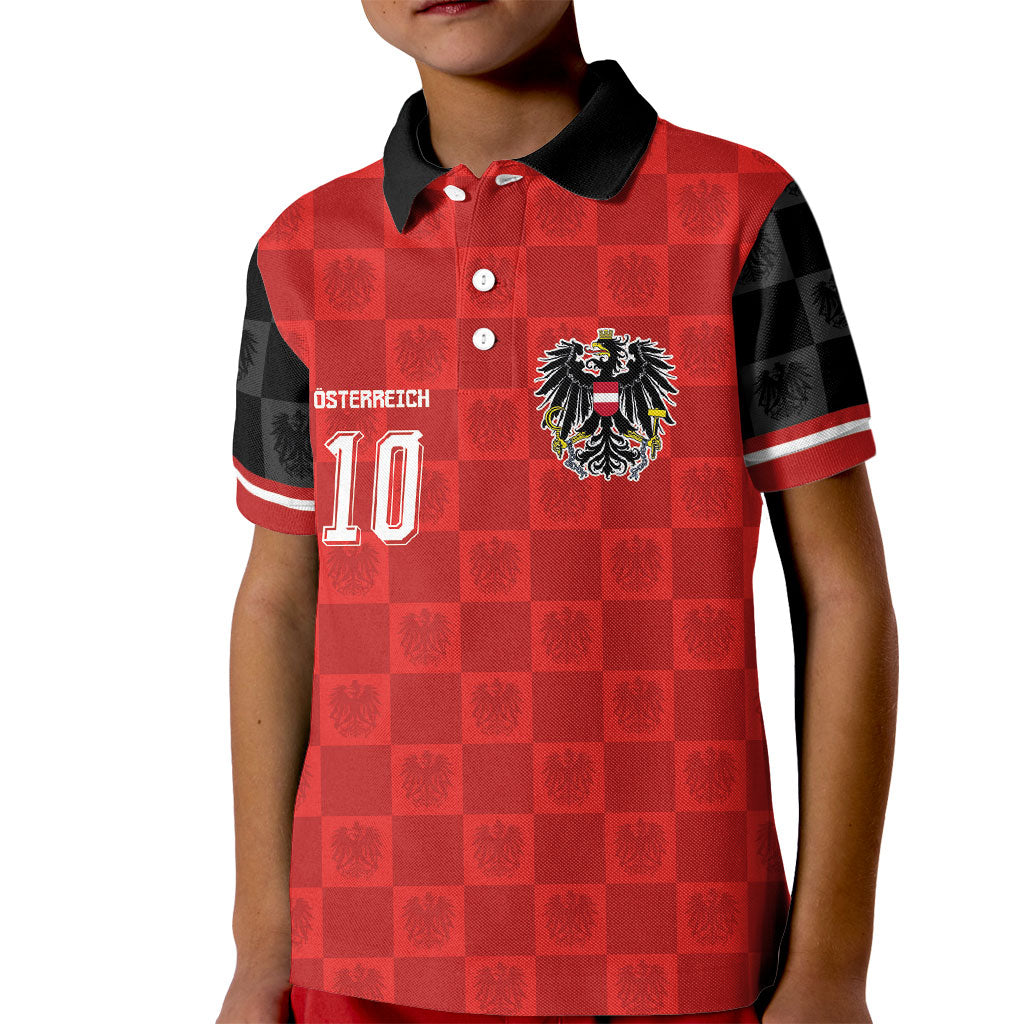 Austria Football Custom Kid Polo Shirt Bundesadler Red Checkerboard Eagle