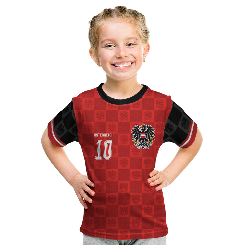 Austria Football Custom Kid T Shirt Bundesadler Red Checkerboard Eagle