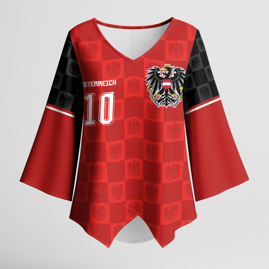 Austria Football Custom Kimono Sleeve Blouse Bundesadler Red Checkerboard Eagle