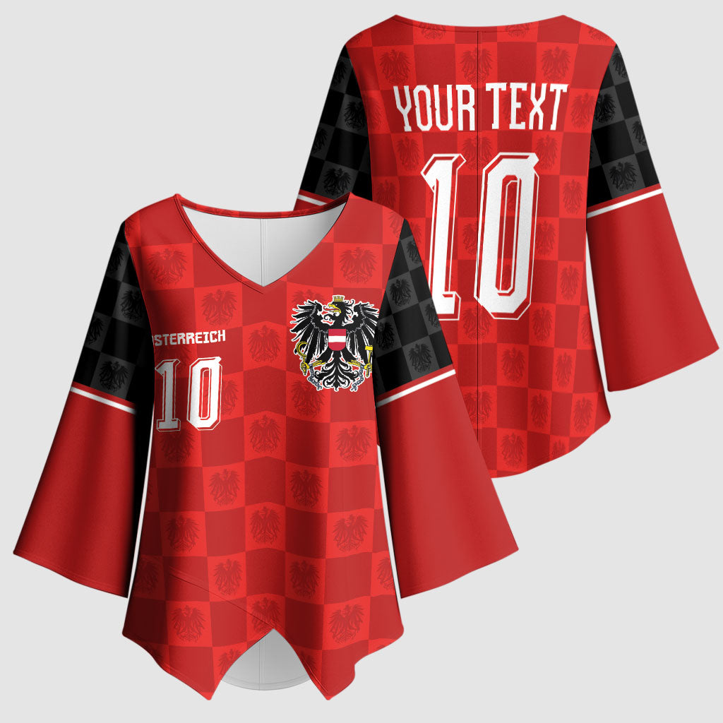 Austria Football Custom Kimono Sleeve Blouse Bundesadler Red Checkerboard Eagle