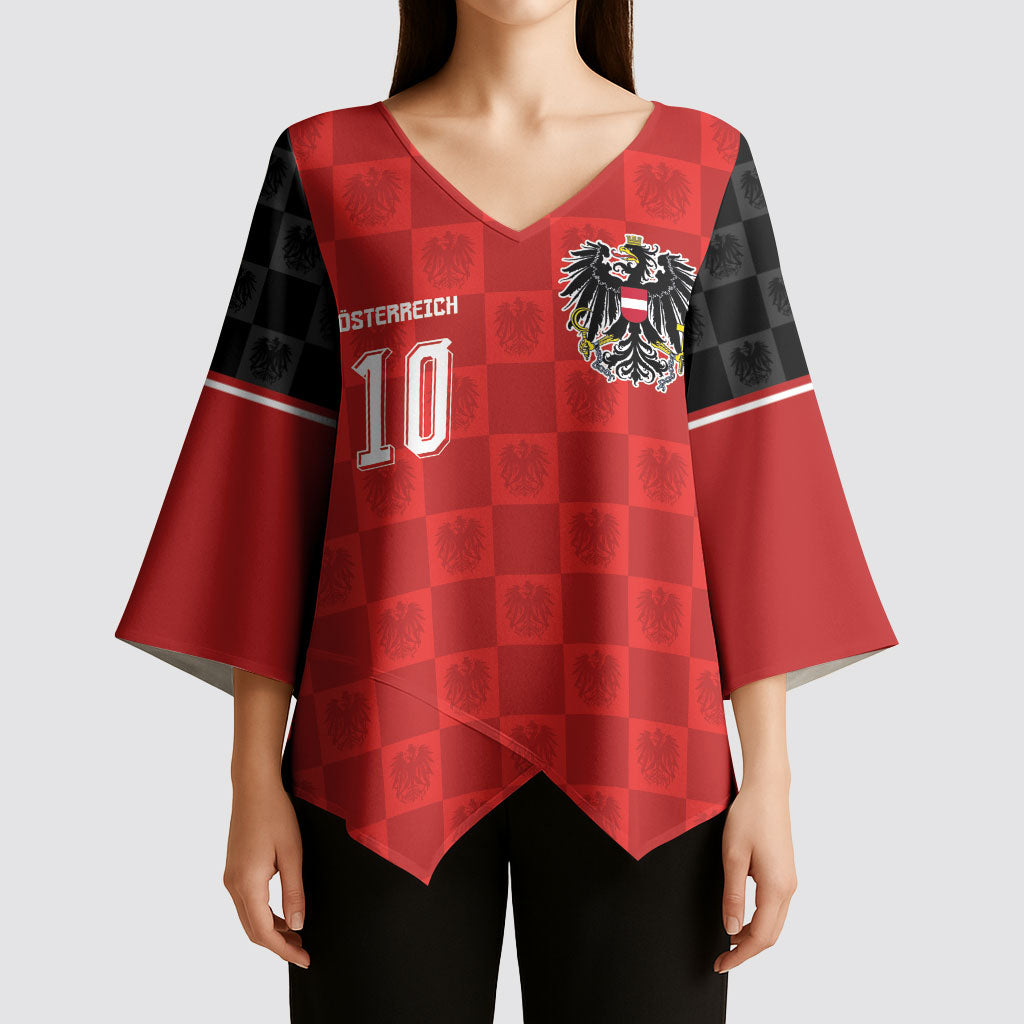 Austria Football Custom Kimono Sleeve Blouse Bundesadler Red Checkerboard Eagle