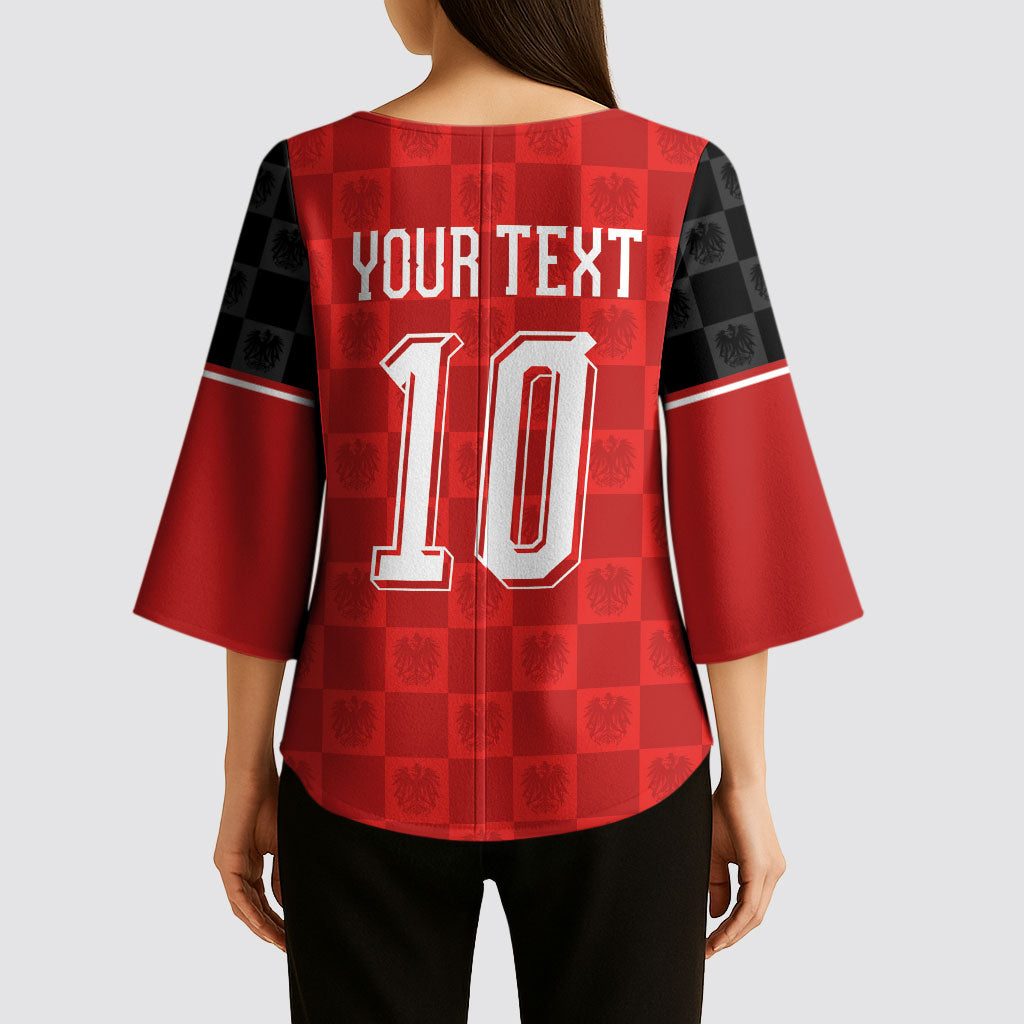 Austria Football Custom Kimono Sleeve Blouse Bundesadler Red Checkerboard Eagle