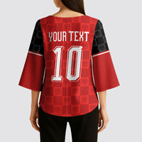 Austria Football Custom Kimono Sleeve Blouse Bundesadler Red Checkerboard Eagle