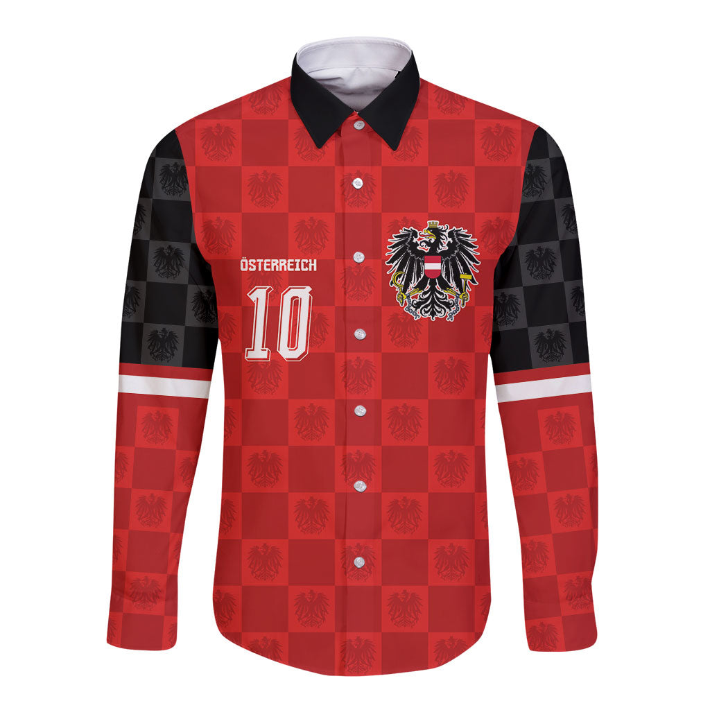 Austria Football Custom Long Sleeve Button Shirt Bundesadler Red Checkerboard Eagle