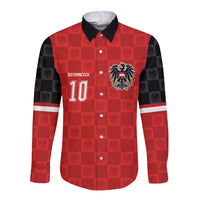 Austria Football Custom Long Sleeve Button Shirt Bundesadler Red Checkerboard Eagle