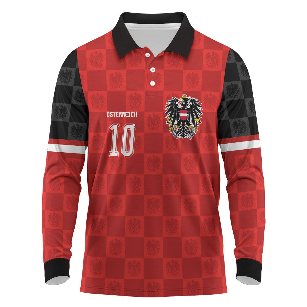 Austria Football Custom Long Sleeve Polo Shirt Bundesadler Red Checkerboard Eagle