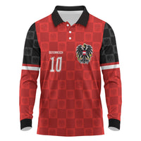 Austria Football Custom Long Sleeve Polo Shirt Bundesadler Red Checkerboard Eagle