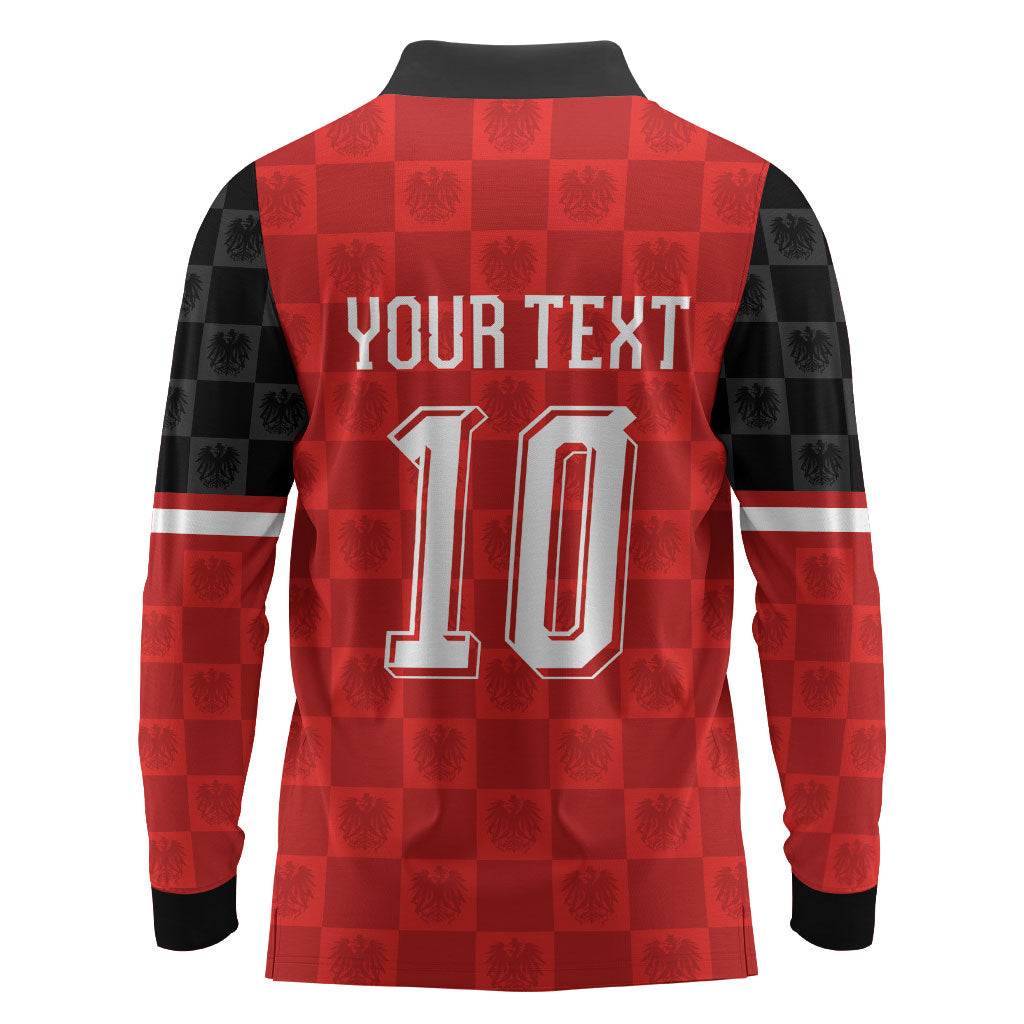 Austria Football Custom Long Sleeve Polo Shirt Bundesadler Red Checkerboard Eagle