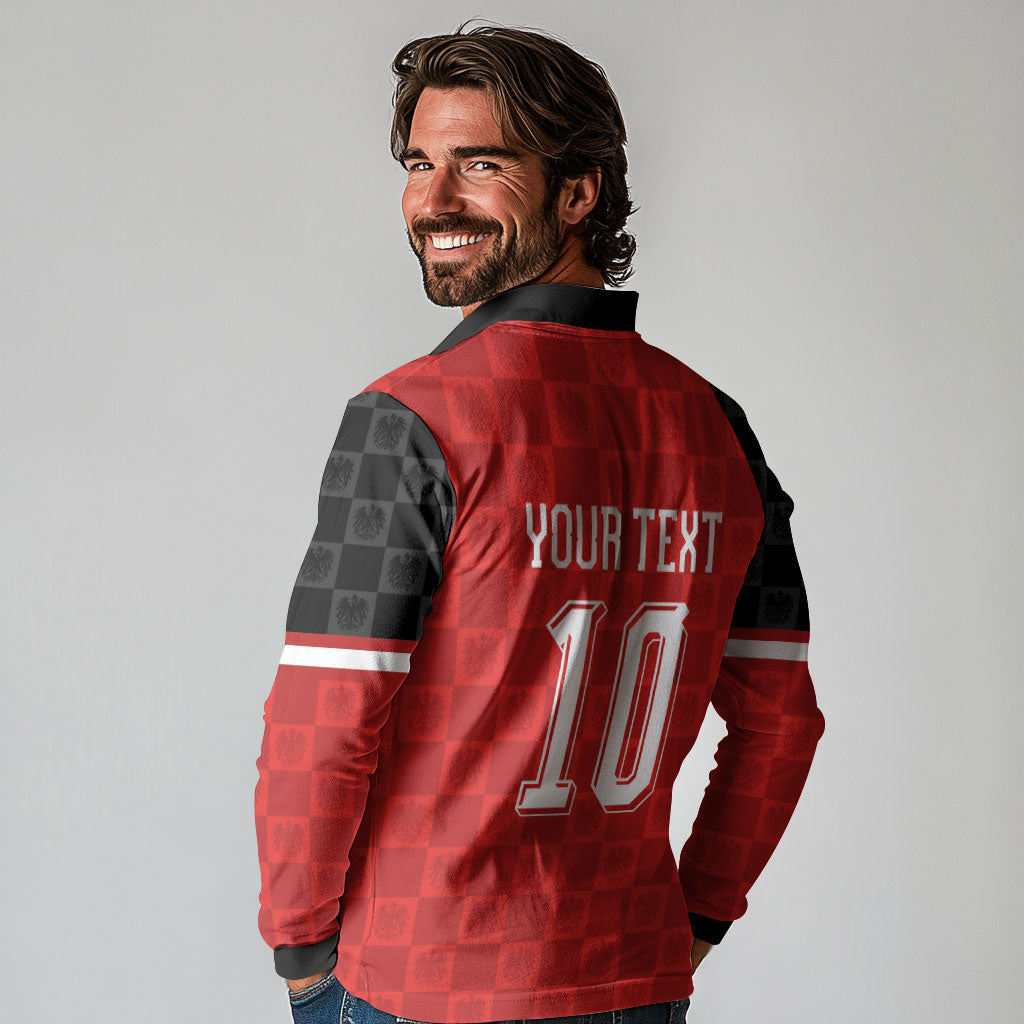 Austria Football Custom Long Sleeve Polo Shirt Bundesadler Red Checkerboard Eagle