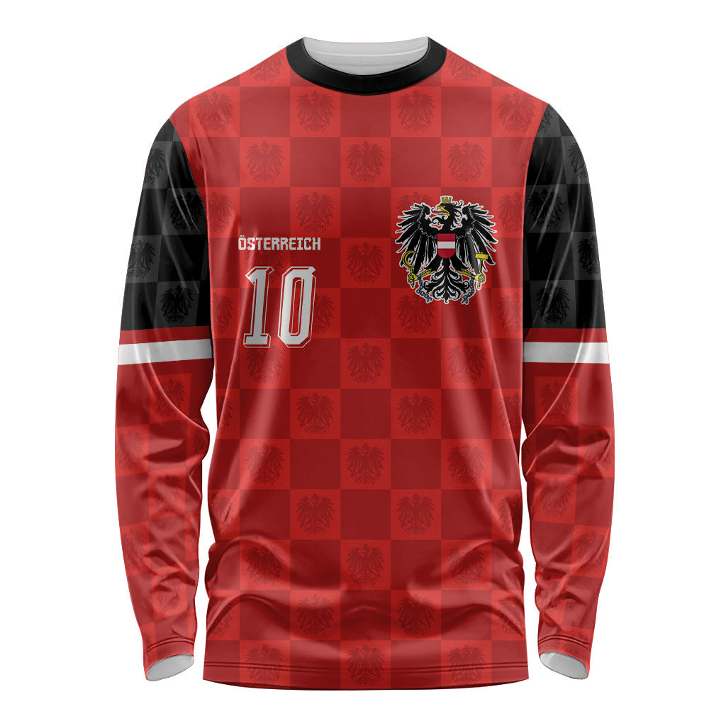 Austria Football Custom Long Sleeve Shirt Bundesadler Red Checkerboard Eagle