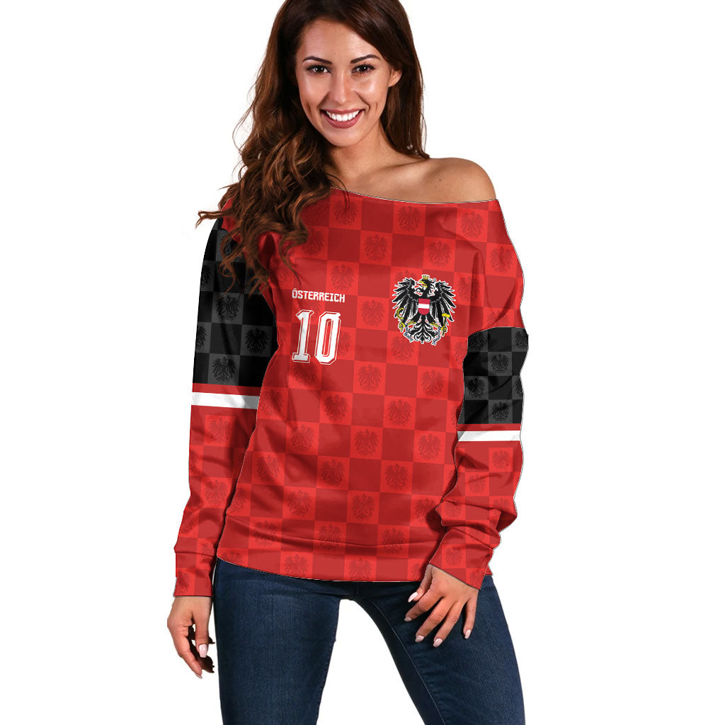 Austria Football Custom Off Shoulder Sweater Bundesadler Red Checkerboard Eagle