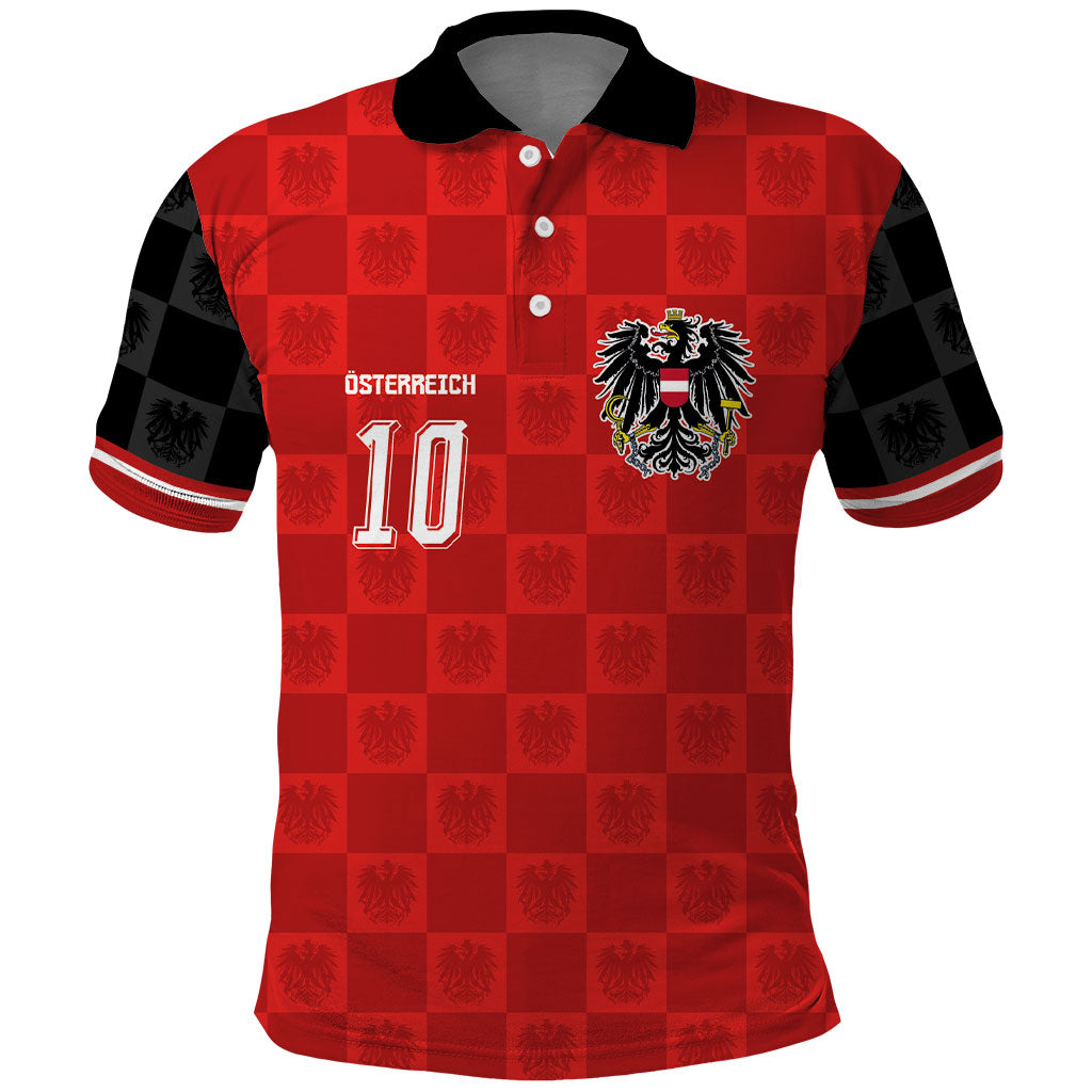 Austria Football Custom Polo Shirt Bundesadler Red Checkerboard Eagle