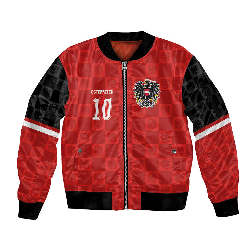 Austria Football Custom Sleeve Zip Bomber Jacket Bundesadler Red Checkerboard Eagle