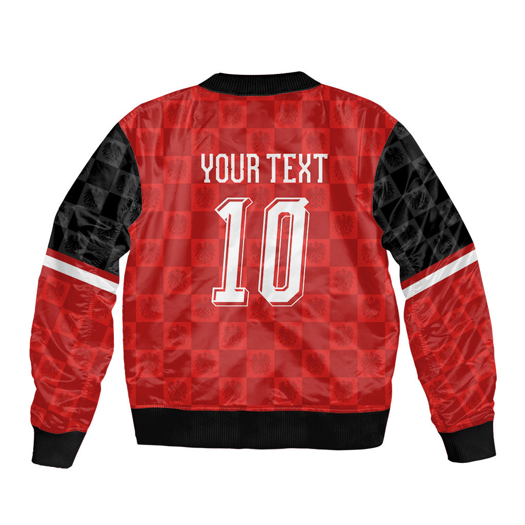 Austria Football Custom Sleeve Zip Bomber Jacket Bundesadler Red Checkerboard Eagle