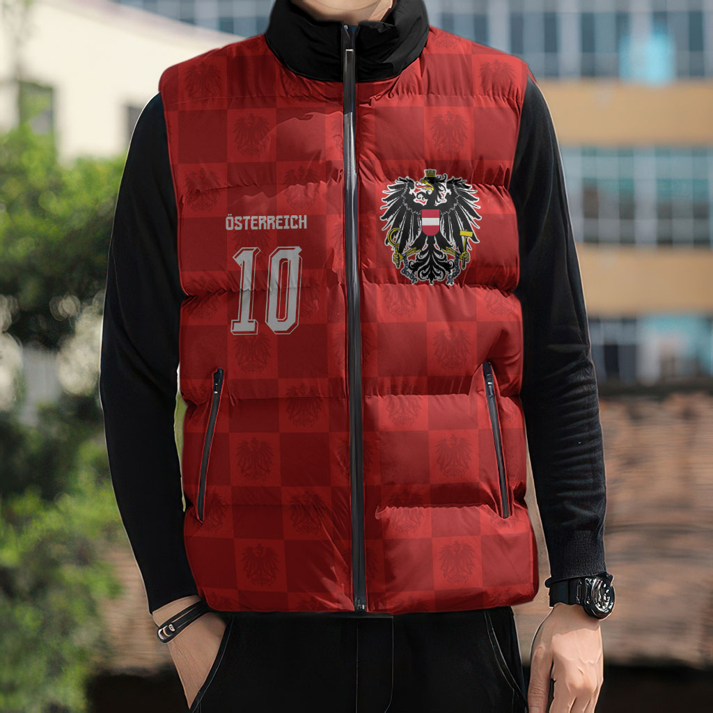 Austria Football Custom Sleeveless Puffer Jacket Bundesadler Red Checkerboard Eagle