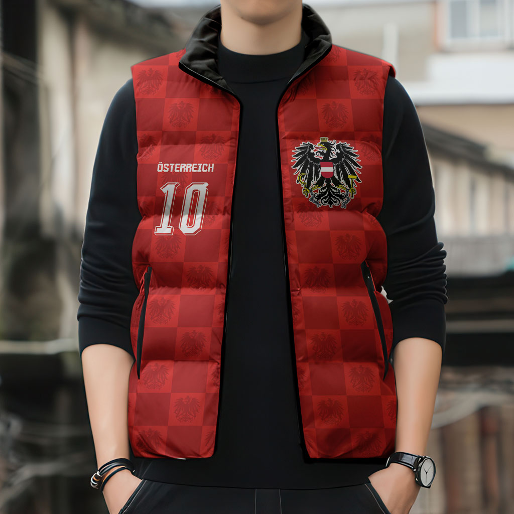 Austria Football Custom Sleeveless Puffer Jacket Bundesadler Red Checkerboard Eagle