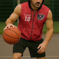 Austria Football Custom Sleeveless Zip Hoodie Bundesadler Red Checkerboard Eagle