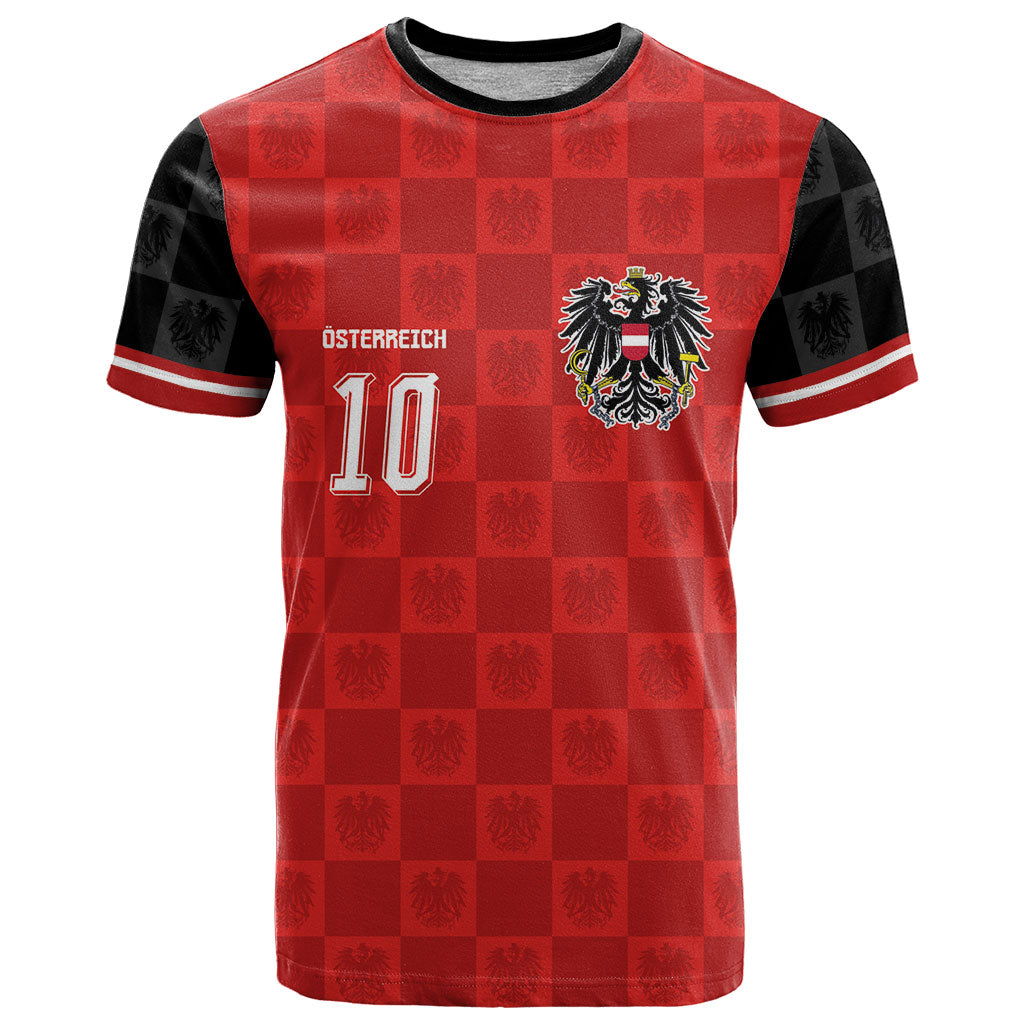 Austria Football Custom T Shirt Bundesadler Red Checkerboard Eagle