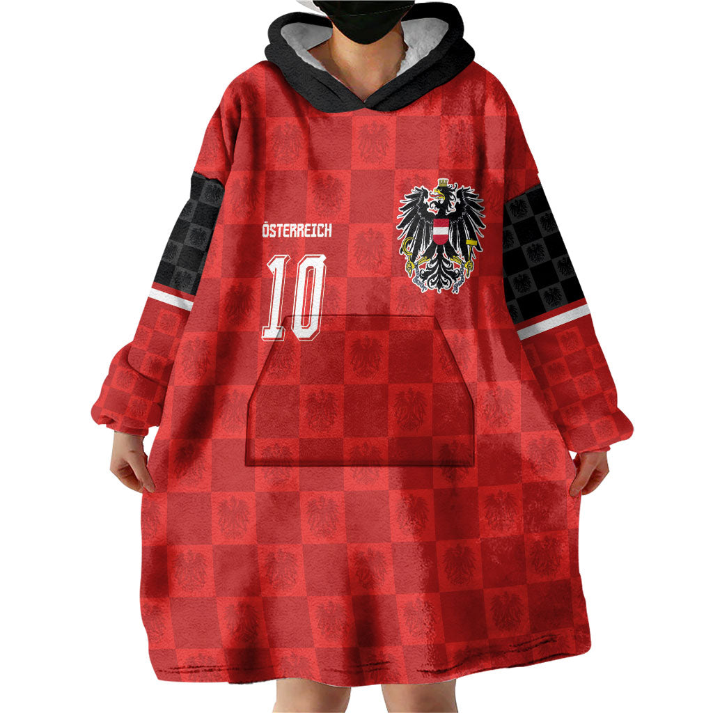 Austria Football Custom Wearable Blanket Hoodie Bundesadler Red Checkerboard Eagle