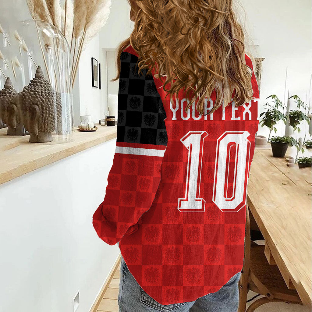 Austria Football Custom Women Casual Shirt Bundesadler Red Checkerboard Eagle