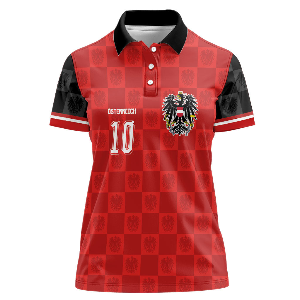 Austria Football Custom Women Polo Shirt Bundesadler Red Checkerboard Eagle