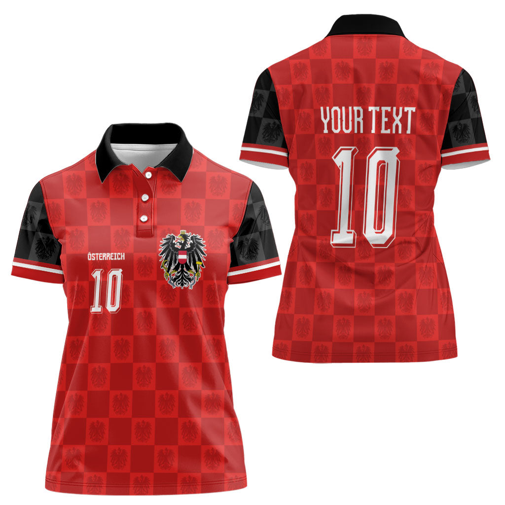 Austria Football Custom Women Polo Shirt Bundesadler Red Checkerboard Eagle