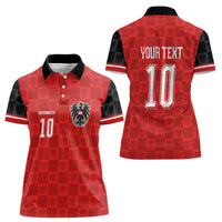 Austria Football Custom Women Polo Shirt Bundesadler Red Checkerboard Eagle
