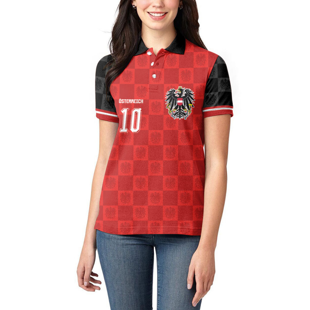 Austria Football Custom Women Polo Shirt Bundesadler Red Checkerboard Eagle
