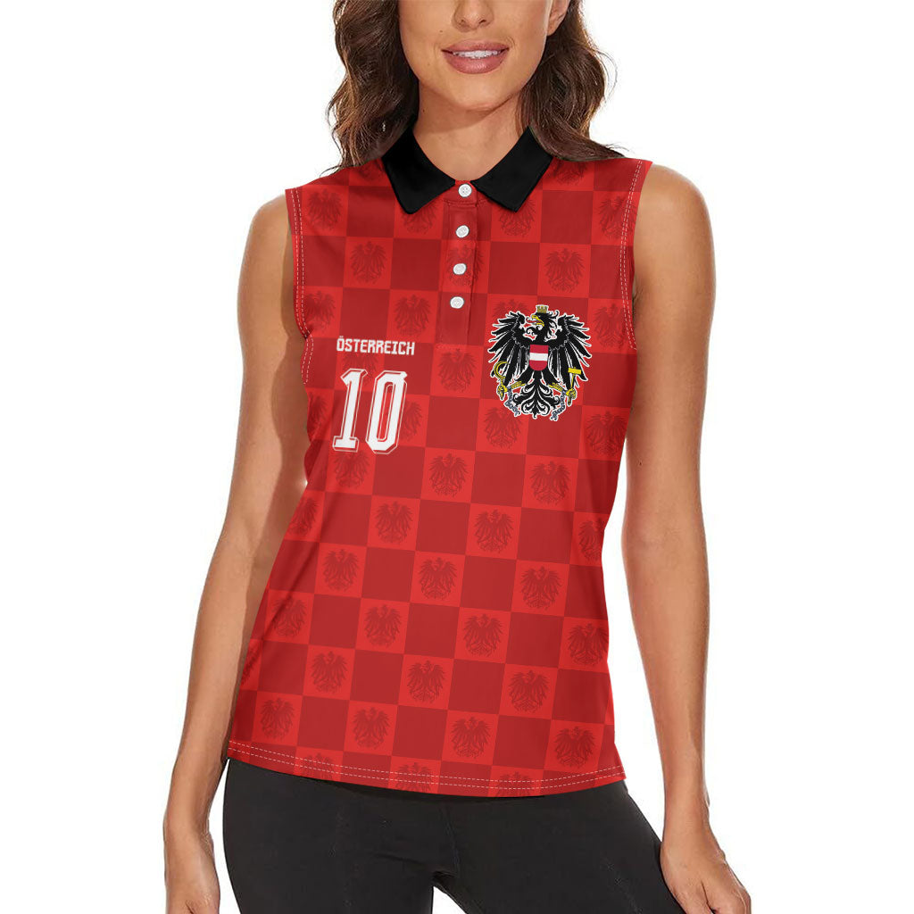 Austria Football Custom Women Sleeveless Polo Shirt Bundesadler Red Checkerboard Eagle
