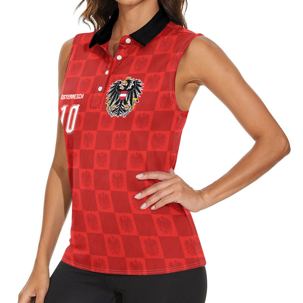 Austria Football Custom Women Sleeveless Polo Shirt Bundesadler Red Checkerboard Eagle