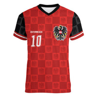 Austria Football Custom Women V-Neck T-Shirt Bundesadler Red Checkerboard Eagle