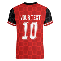 Austria Football Custom Women V-Neck T-Shirt Bundesadler Red Checkerboard Eagle