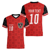 Austria Football Custom Women V-Neck T-Shirt Bundesadler Red Checkerboard Eagle
