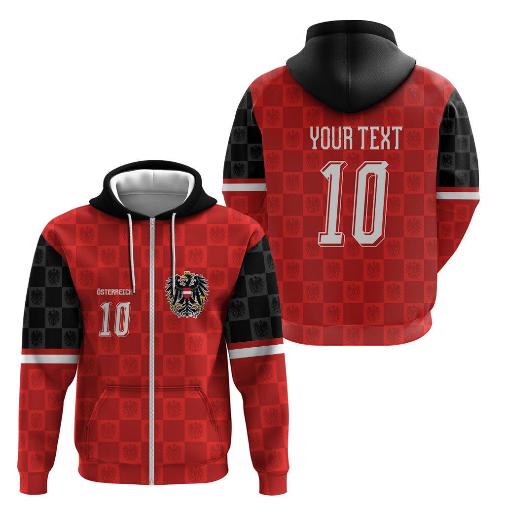 Austria Football Custom Zip Hoodie Bundesadler Red Checkerboard Eagle